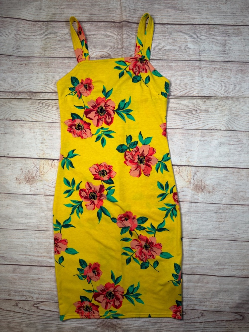 Forever 21 Butter Yellow Floral Bodycon Mini‎ Dress